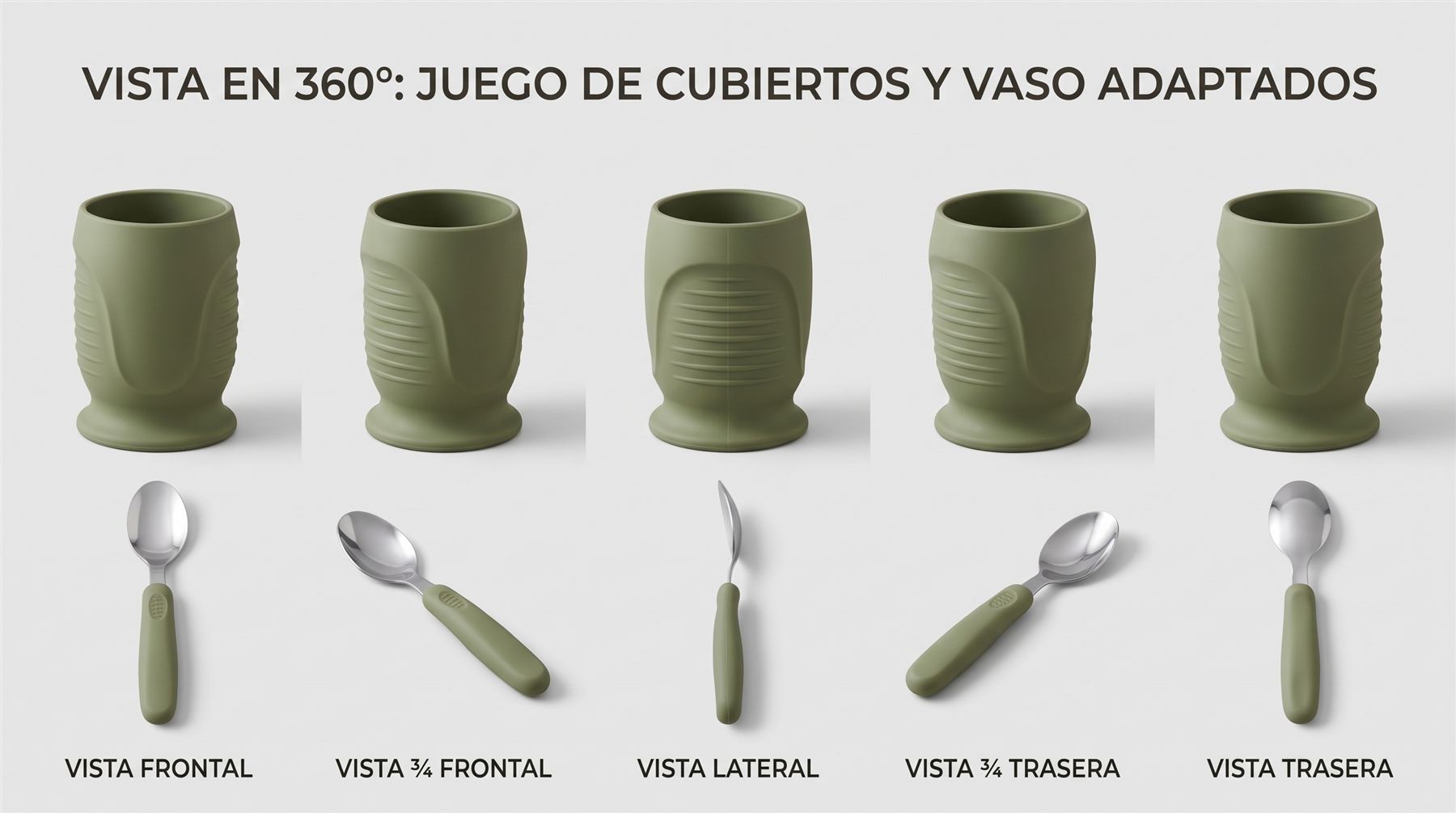 Vista en 360 grados del vaso y la cuchara Agarimo